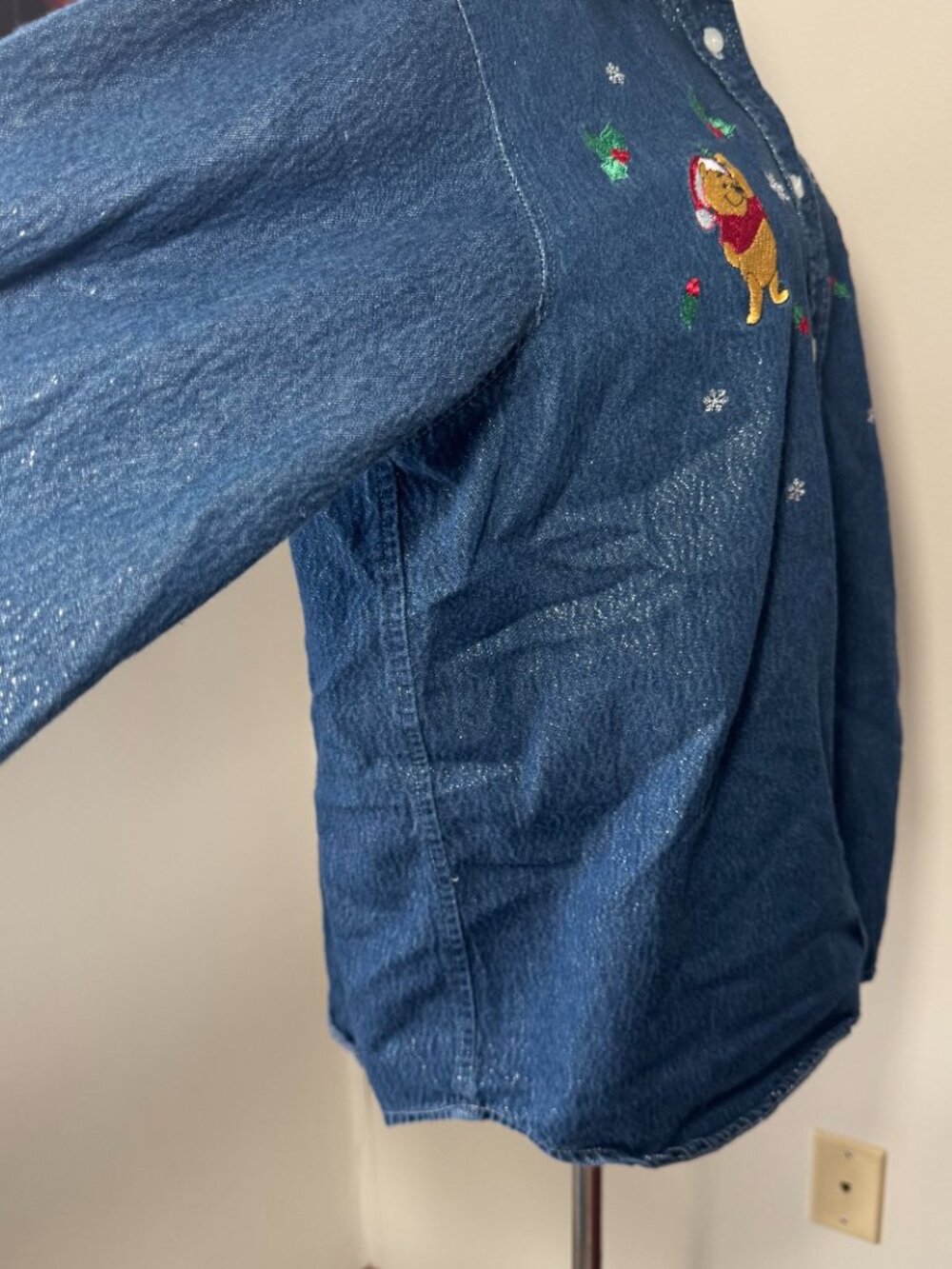 Disney Winnie the Pooh and Tigger Embroidered Holiday Long Sleeve Button Down - Picture 7 of 11